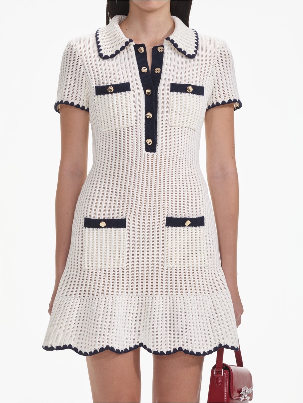 Self-Portrait CREAM CROCHET COLLARED MINI DRESS size S